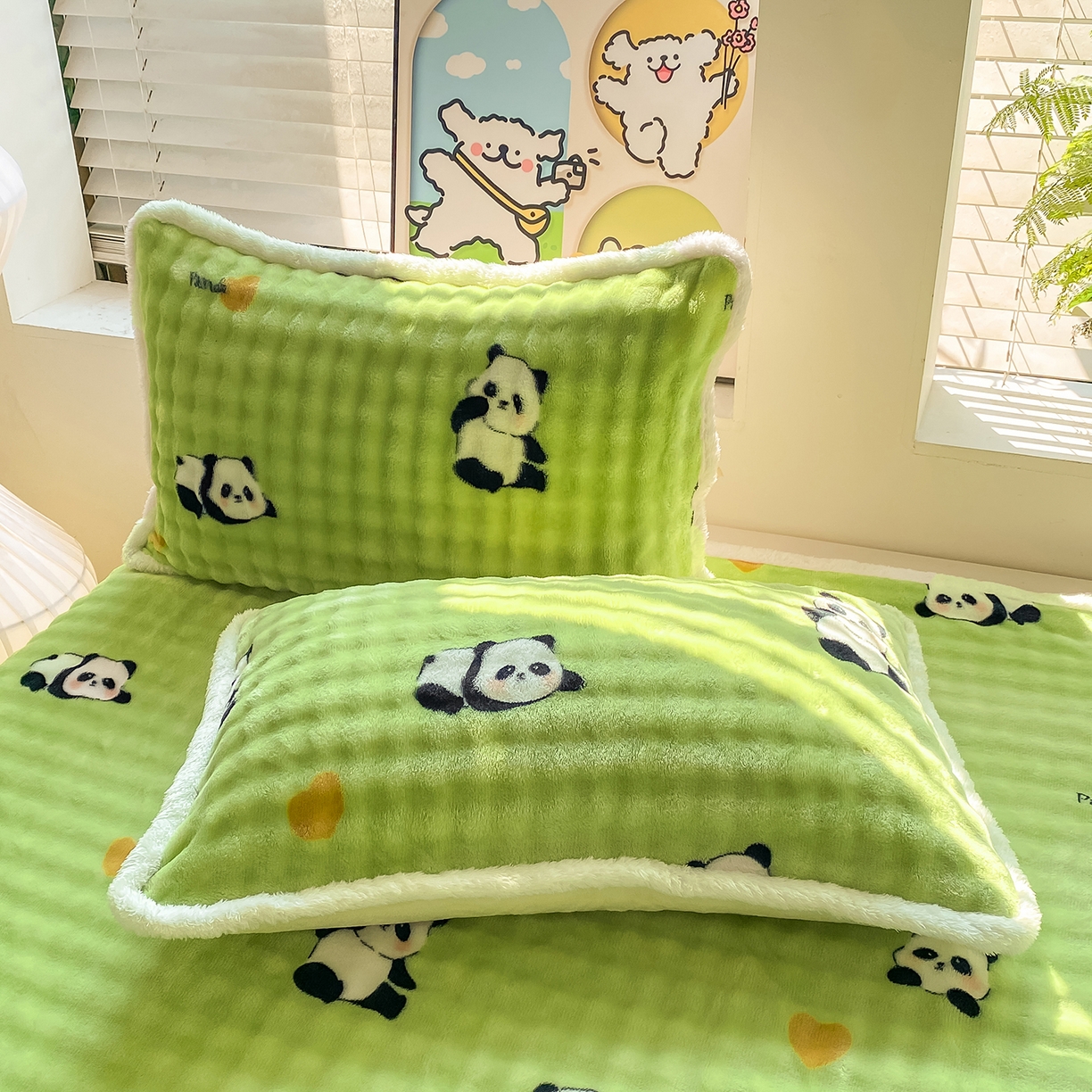 91家纺网 家纺一手货源 找家纺 眠势力 2025新款暖绒泡泡床单冬季保暖被单牛奶绒床单罩 熊猫【暖绒泡泡床单】