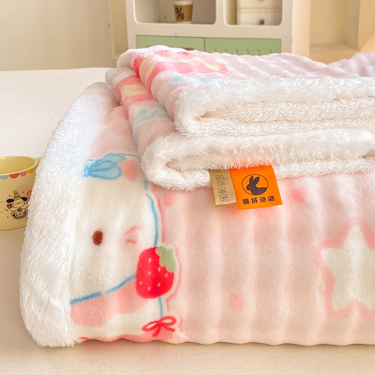 眠势力 2025新款暖绒泡泡床单冬季保暖被单牛奶绒床单罩 樱桃猫咪【暖绒泡泡床单】