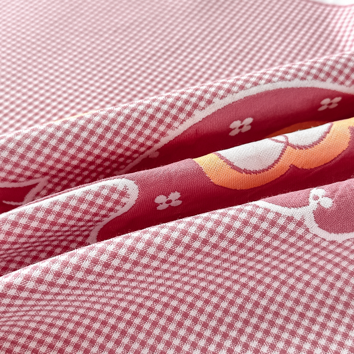 91家纺网 家纺一手货源 找家纺 沐瑟家纺 2025新款亲肤柔软纱布小米格枕巾 小象-粉 52*78cm枕巾/只