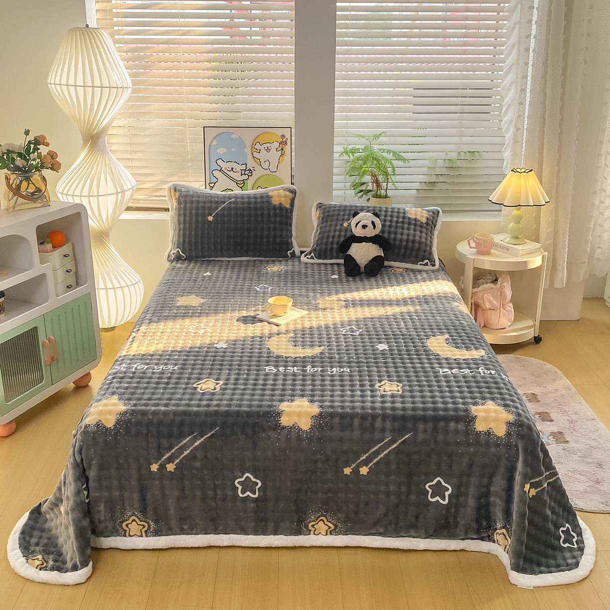 91家纺网 家纺一手货源 找家纺 眠势力 2025新款暖绒泡泡床单冬季保暖被单牛奶绒床单罩 月亮湾【暖绒泡泡床单】