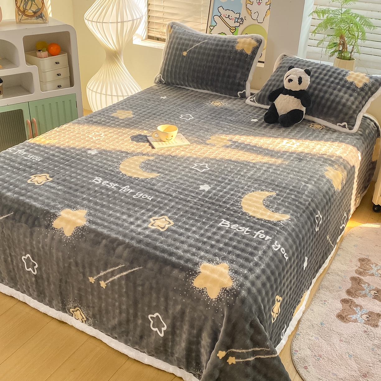 91家纺网 家纺一手货源 找家纺 眠势力 2025新款暖绒泡泡床单冬季保暖被单牛奶绒床单罩 月亮湾【暖绒泡泡床单】