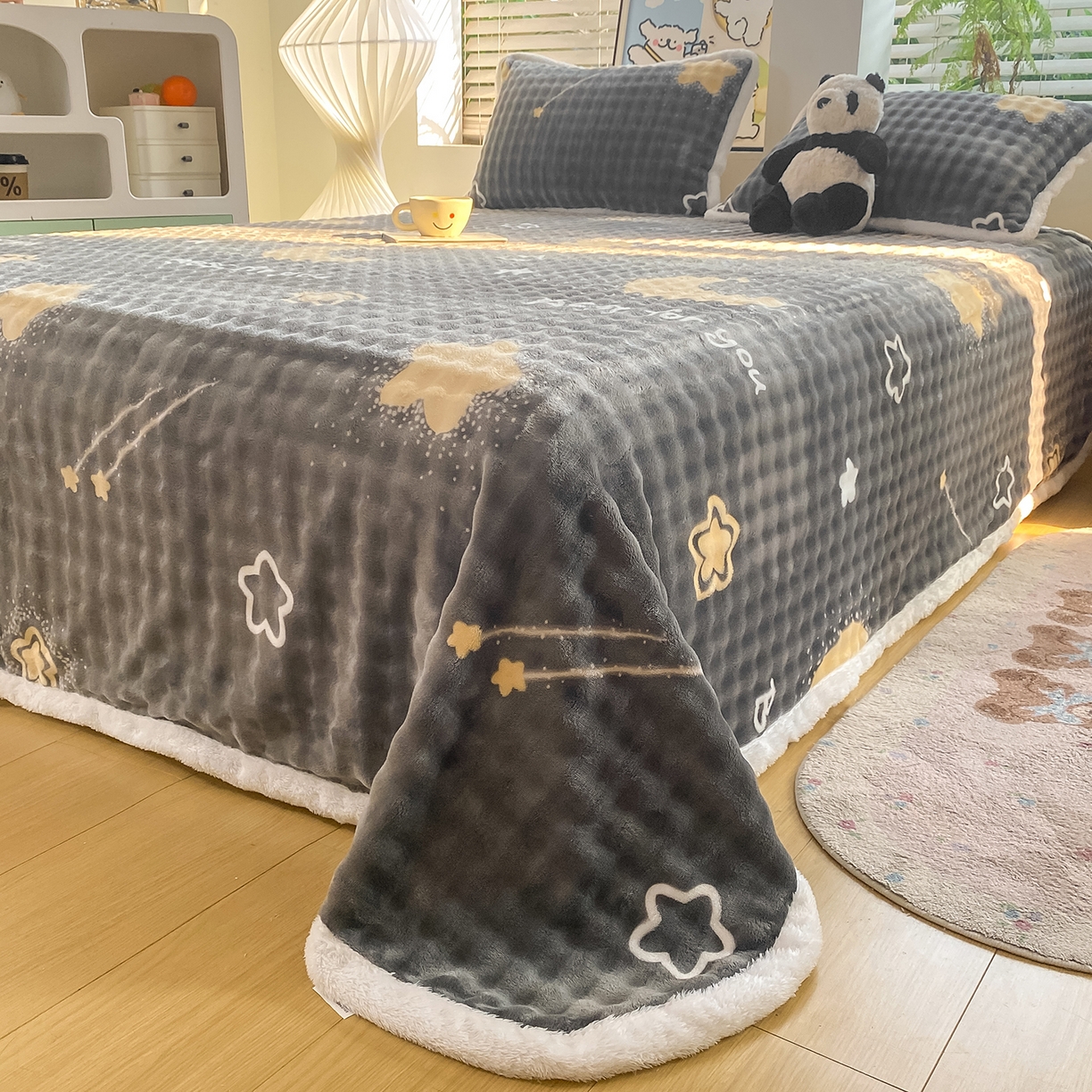 91家纺网 家纺一手货源 找家纺 眠势力 2025新款暖绒泡泡床单冬季保暖被单牛奶绒床单罩 月亮湾【暖绒泡泡床单】