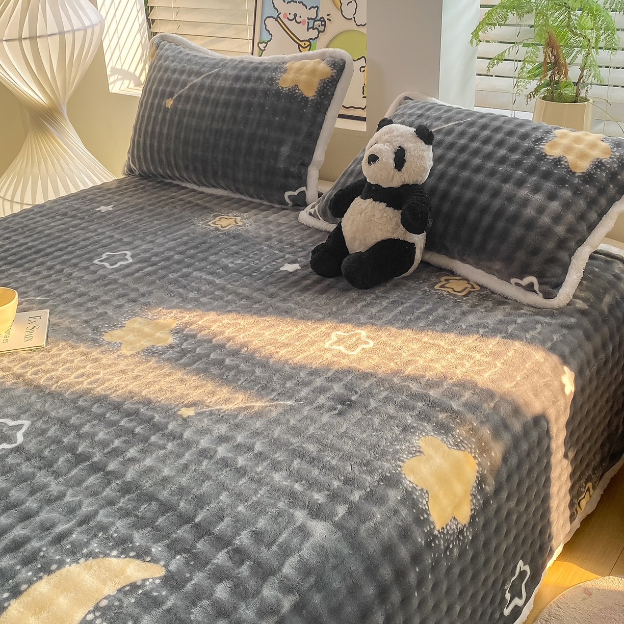 91家纺网 家纺一手货源 找家纺 眠势力 2025新款暖绒泡泡床单冬季保暖被单牛奶绒床单罩 月亮湾【暖绒泡泡床单】