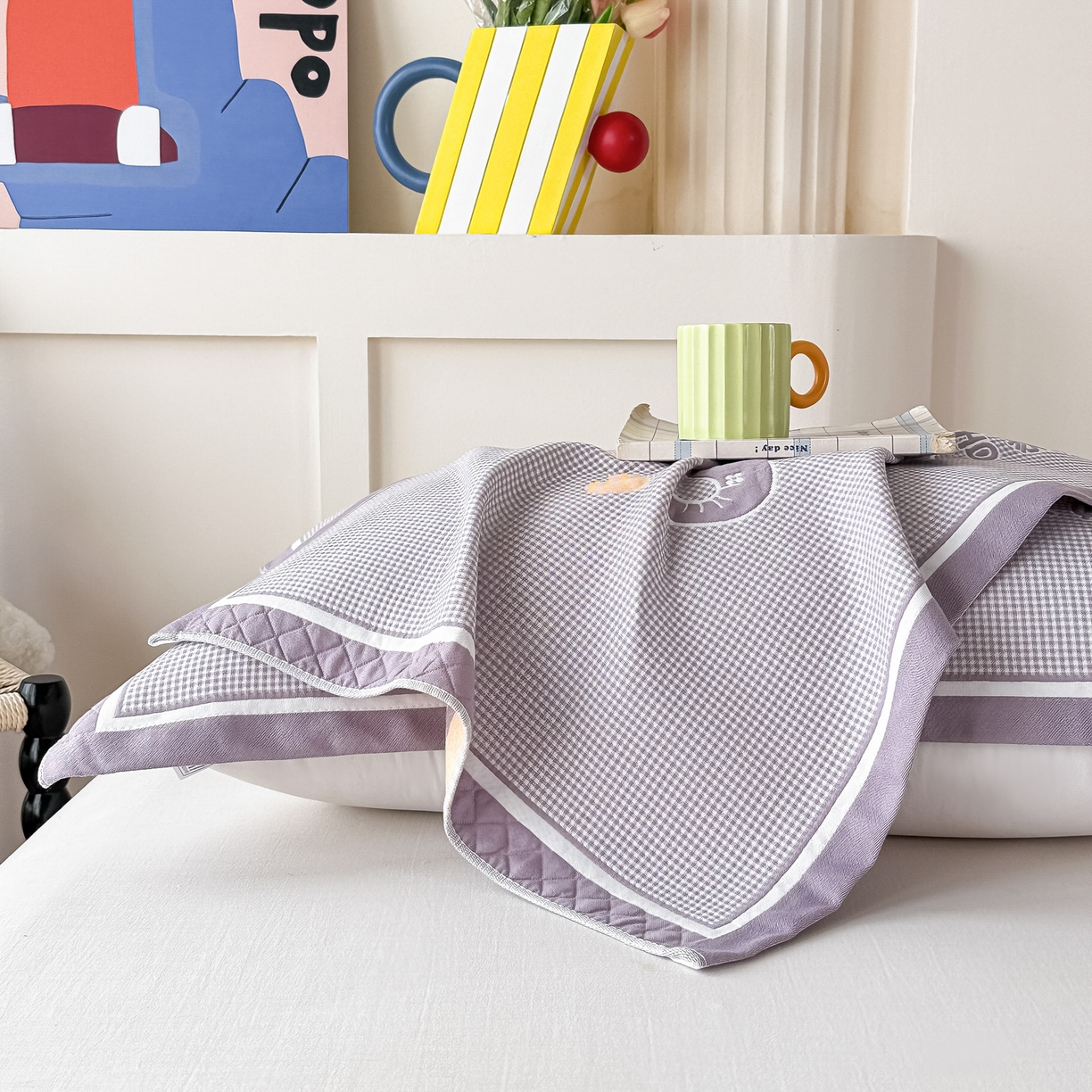 91家纺网 家纺一手货源 找家纺 沐瑟家纺 2025新款亲肤柔软纱布小米格枕巾 小象-灰 52*78cm枕巾/只