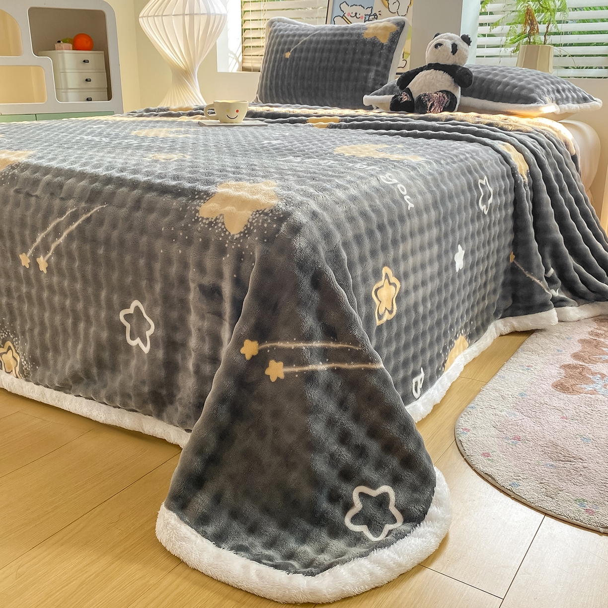 91家纺网 家纺一手货源 找家纺 眠势力 2025新款暖绒泡泡床单冬季保暖被单牛奶绒床单罩 月亮湾【暖绒泡泡床单】