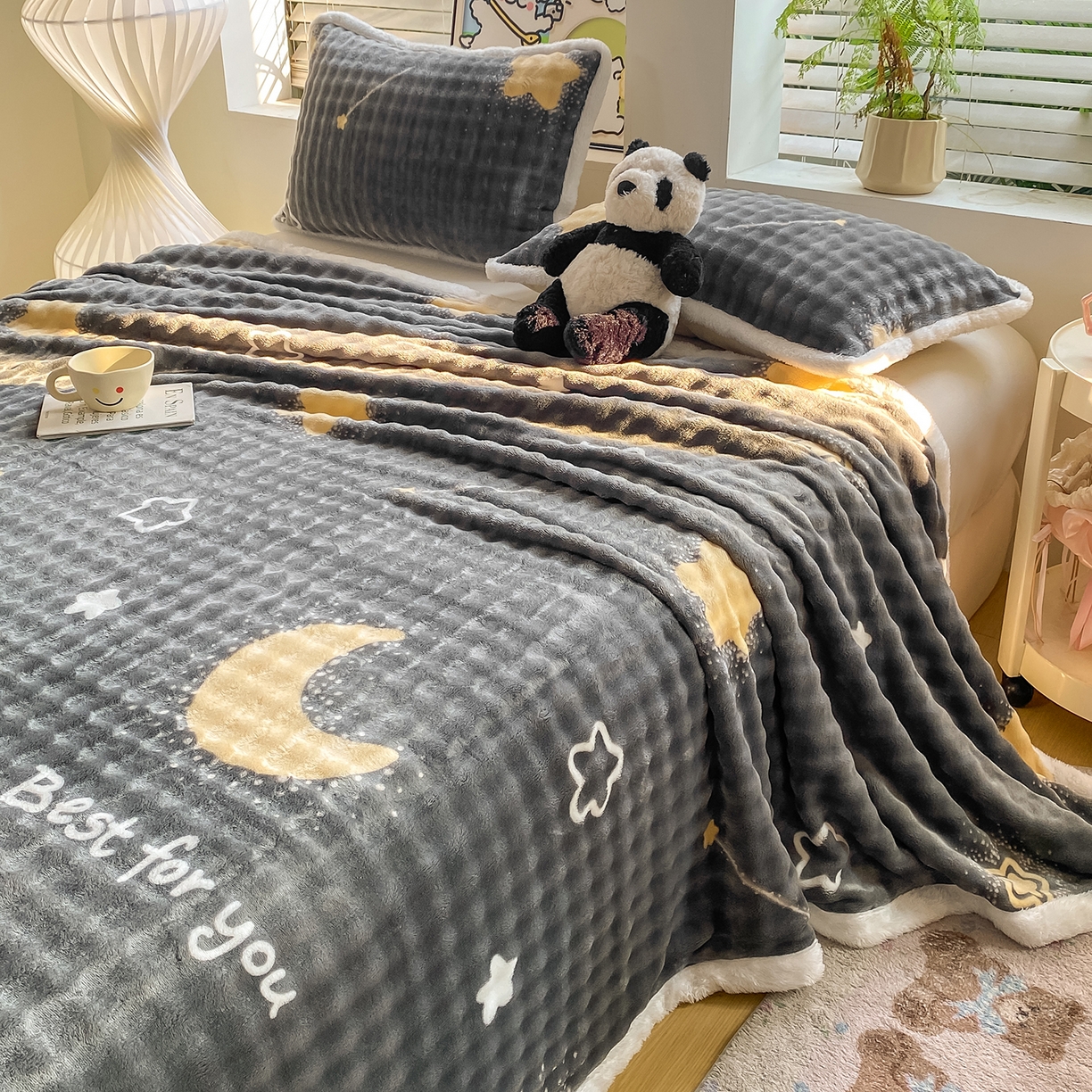 91家纺网 家纺一手货源 找家纺 眠势力 2025新款暖绒泡泡床单冬季保暖被单牛奶绒床单罩 月亮湾【暖绒泡泡床单】