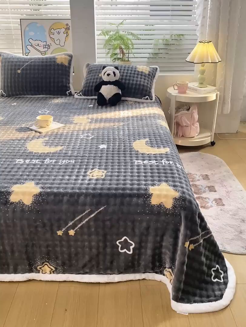 91家纺网 家纺一手货源 找家纺 眠势力 2025新款暖绒泡泡床单冬季保暖被单牛奶绒床单罩 月亮湾【暖绒泡泡床单】