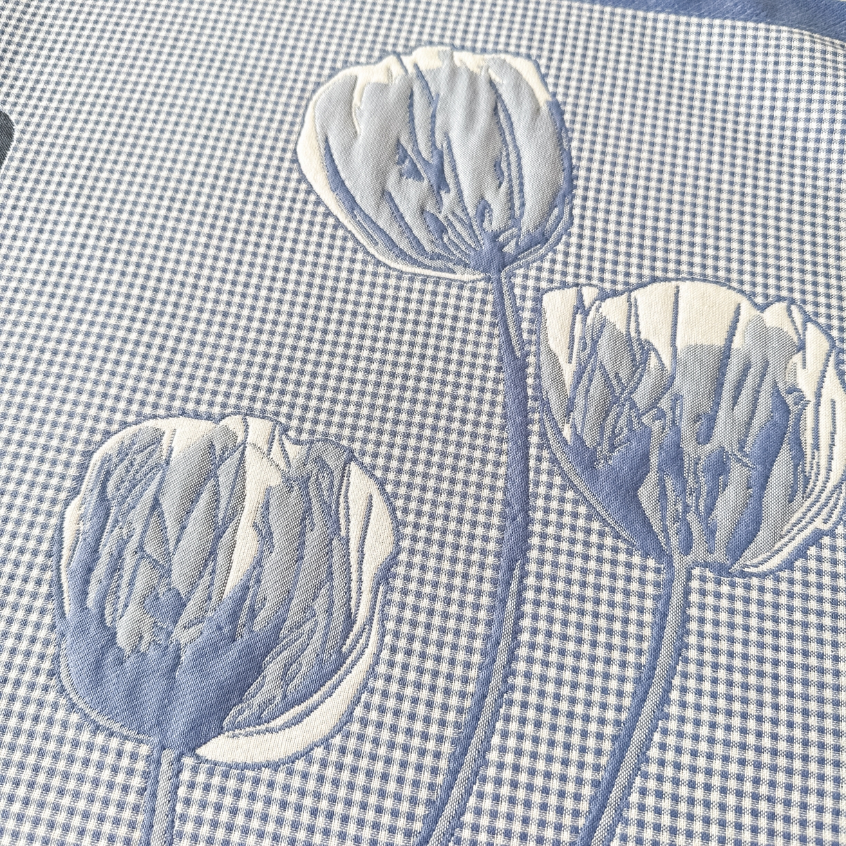 91家纺网 家纺一手货源 找家纺 沐瑟家纺 2025新款亲肤柔软纱布小米格枕巾 郁金香-蓝色 52*78cm枕巾/对