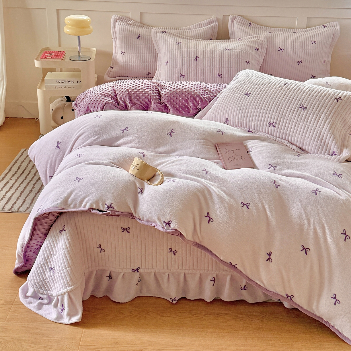 欧尚 2025新款豆豆绒床盖四件套 仙女紫