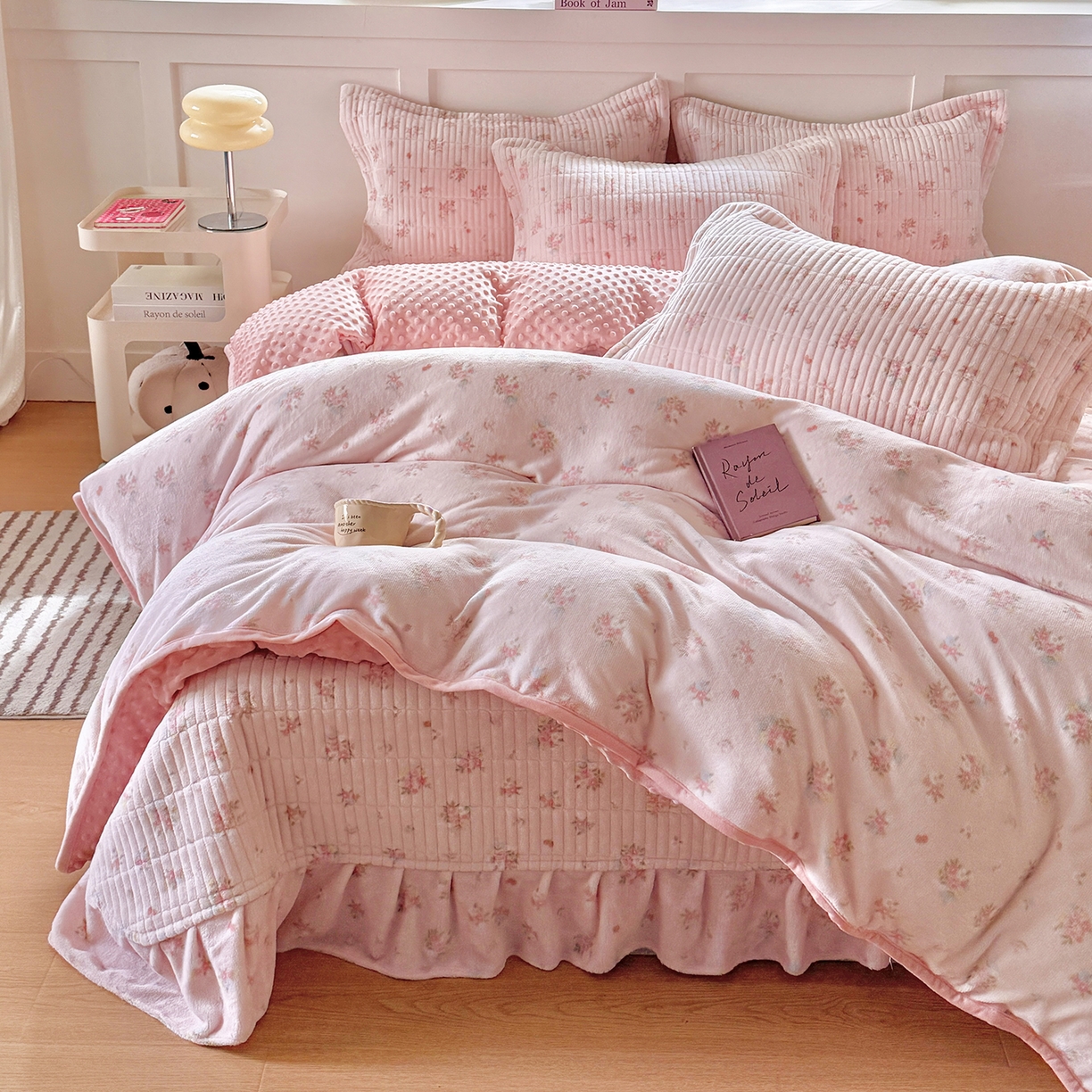 欧尚 2025新款豆豆绒床盖四件套 花小玉