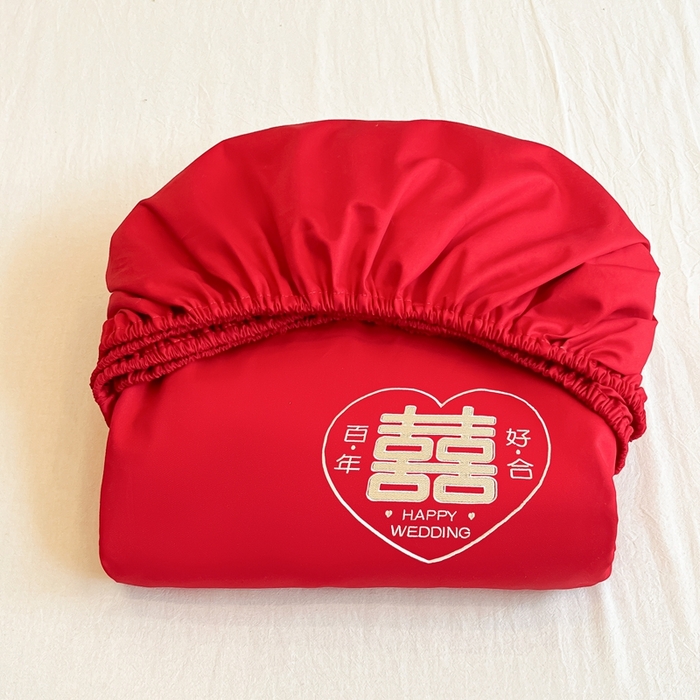 91家纺网 家纺一手货源 找家纺 （总）极梦家纺 2025新款大红婚庆床笠三件套床垫保护套