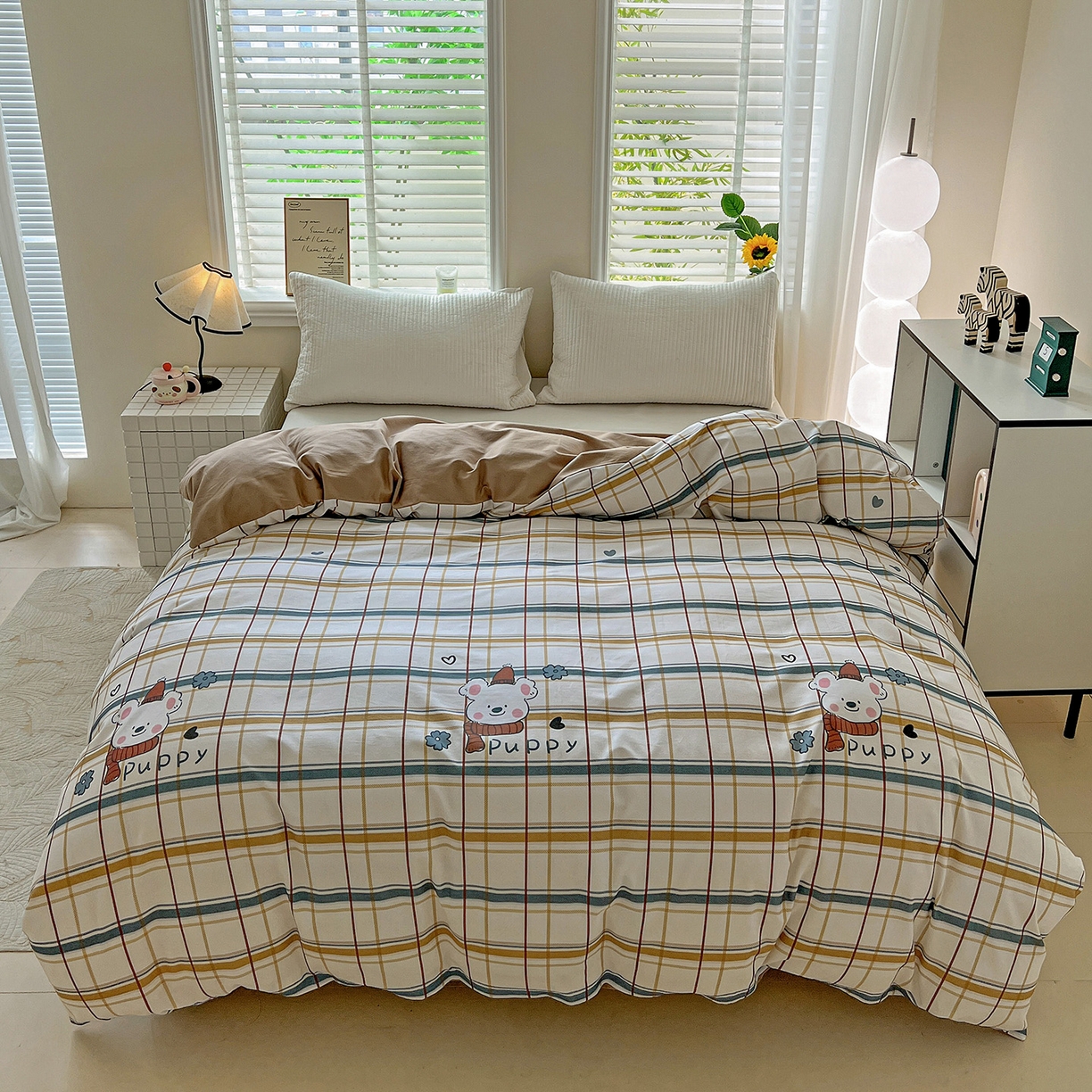 91家纺网 家纺一手货源 找家纺 依庭 2025新款高克重全棉纯棉磨毛印花四件套 帕比