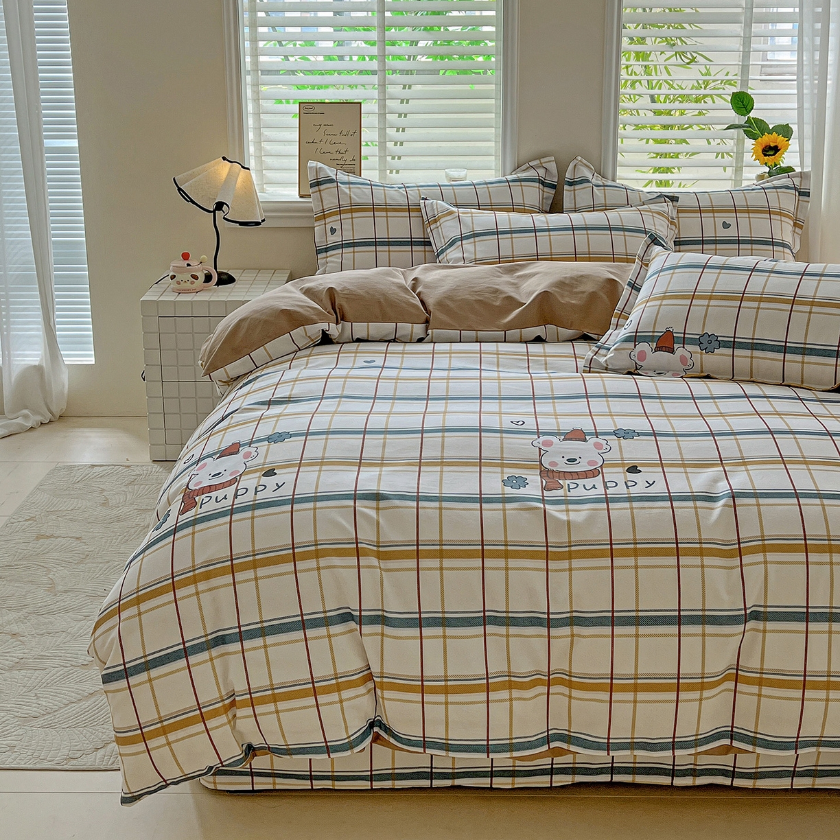 91家纺网 家纺一手货源 找家纺 依庭 2025新款高克重全棉纯棉磨毛印花四件套 帕比