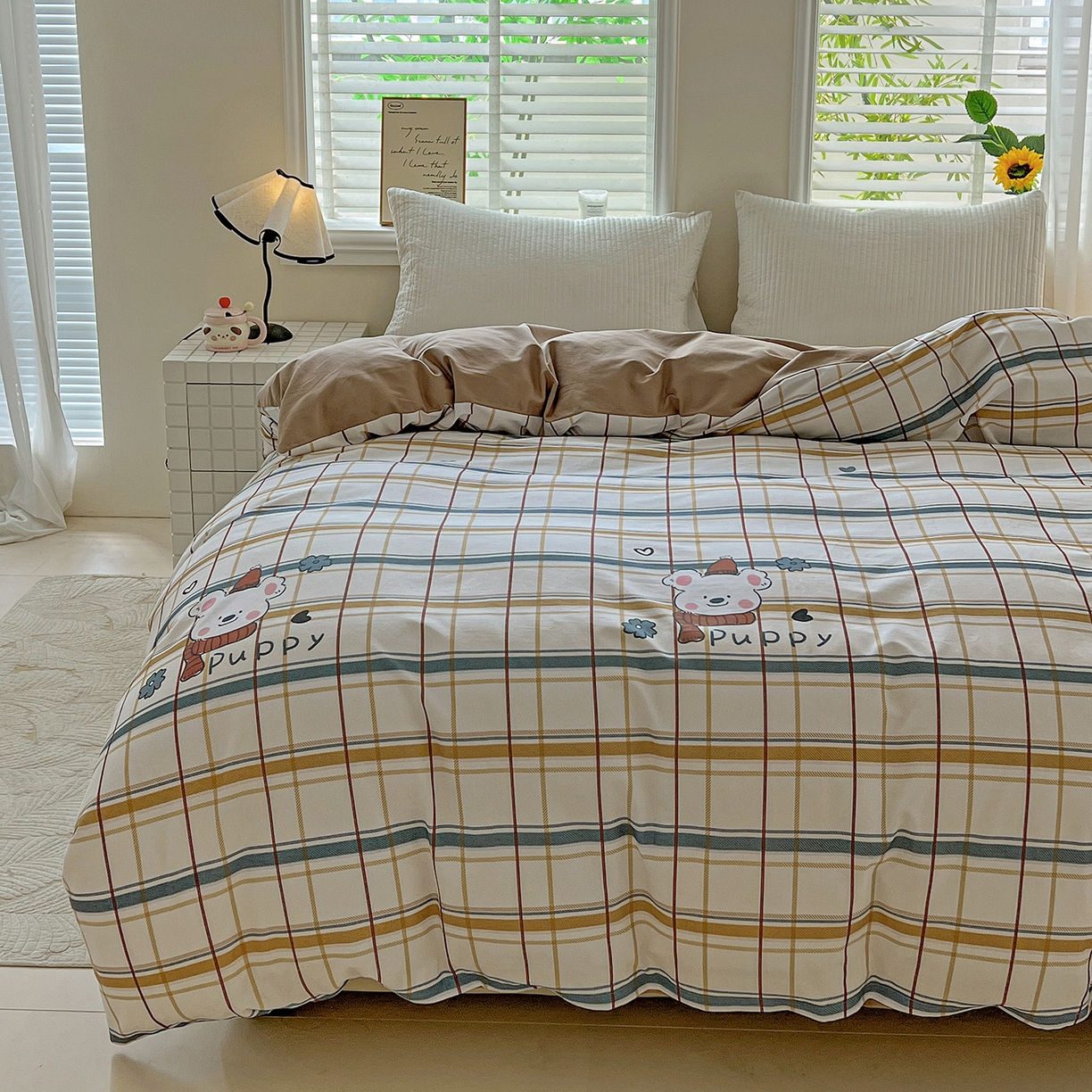 91家纺网 家纺一手货源 找家纺 依庭 2025新款高克重全棉纯棉磨毛印花四件套 帕比