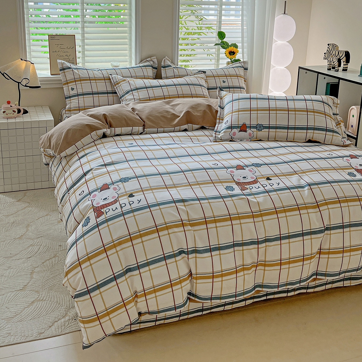 91家纺网 家纺一手货源 找家纺 依庭 2025新款高克重全棉纯棉磨毛印花四件套 帕比