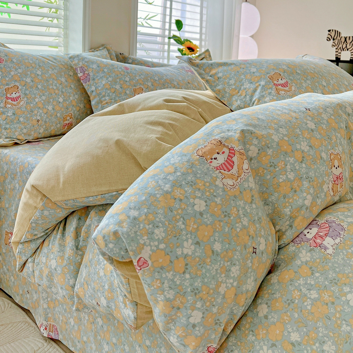 91家纺网 家纺一手货源 找家纺 依庭 2025新款高克重全棉纯棉磨毛印花四件套 清新花园