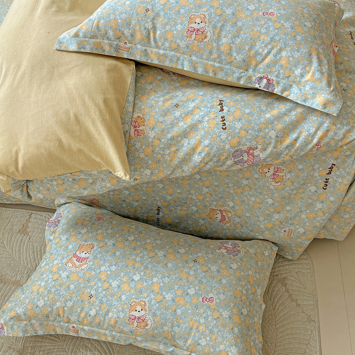 91家纺网 家纺一手货源 找家纺 依庭 2025新款高克重全棉纯棉磨毛印花四件套 清新花园