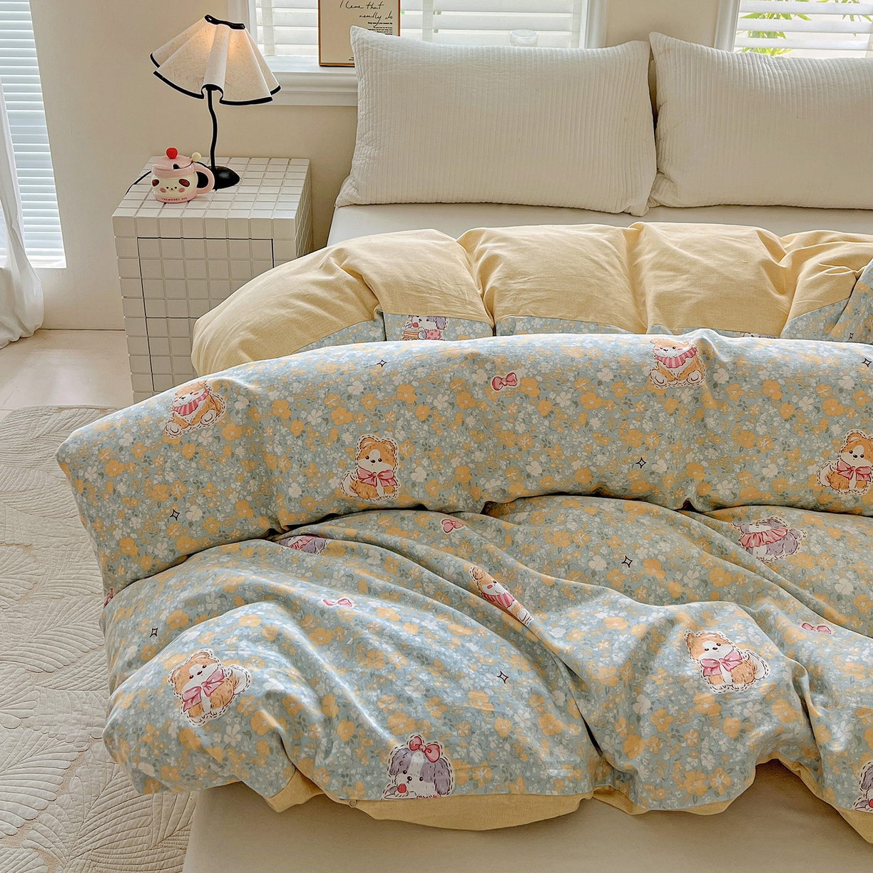 91家纺网 家纺一手货源 找家纺 依庭 2025新款高克重全棉纯棉磨毛印花四件套 清新花园