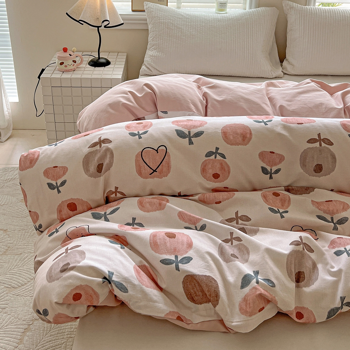 91家纺网 家纺一手货源 找家纺 依庭 2025新款高克重全棉纯棉磨毛印花四件套 山樱