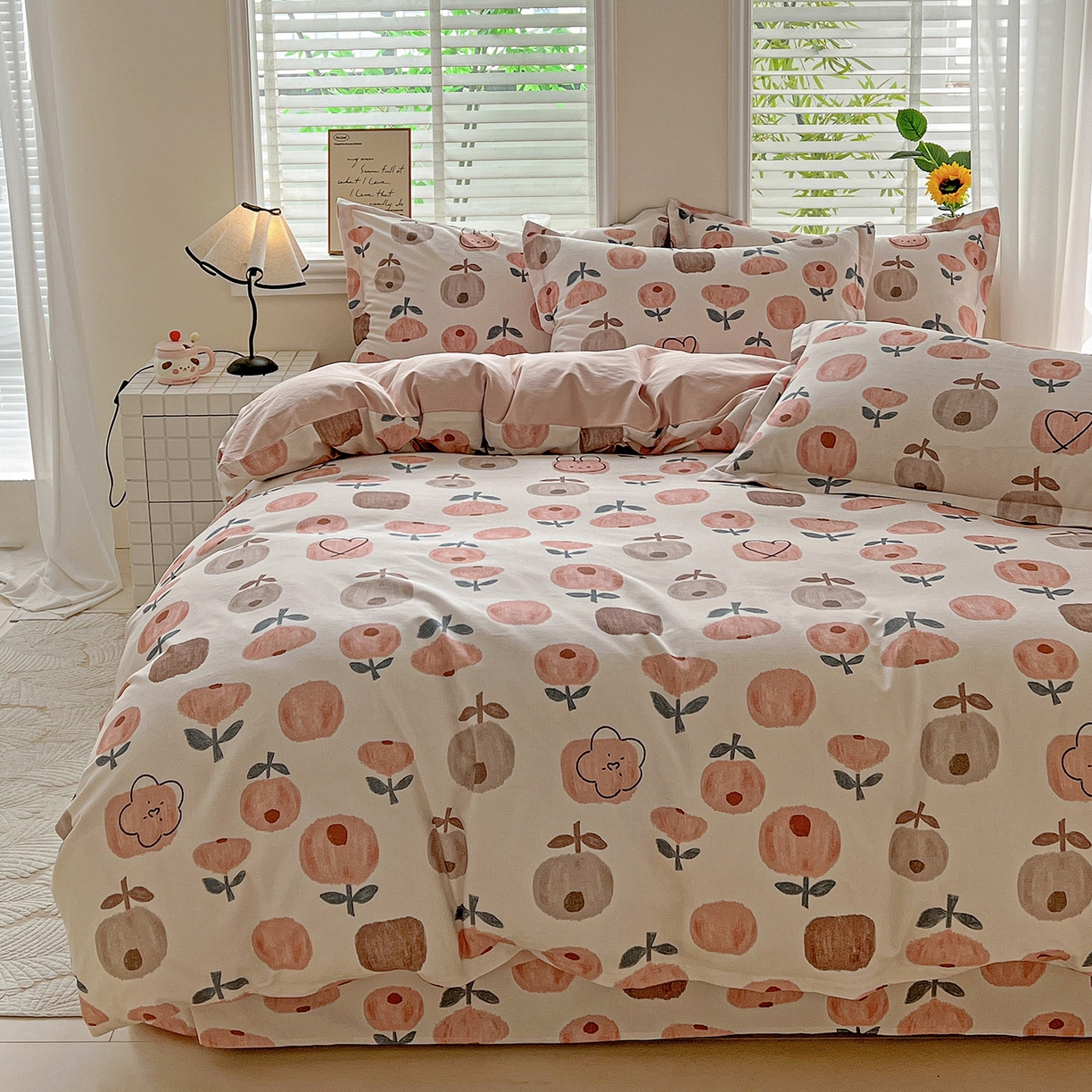 91家纺网 家纺一手货源 找家纺 依庭 2025新款高克重全棉纯棉磨毛印花四件套 山樱