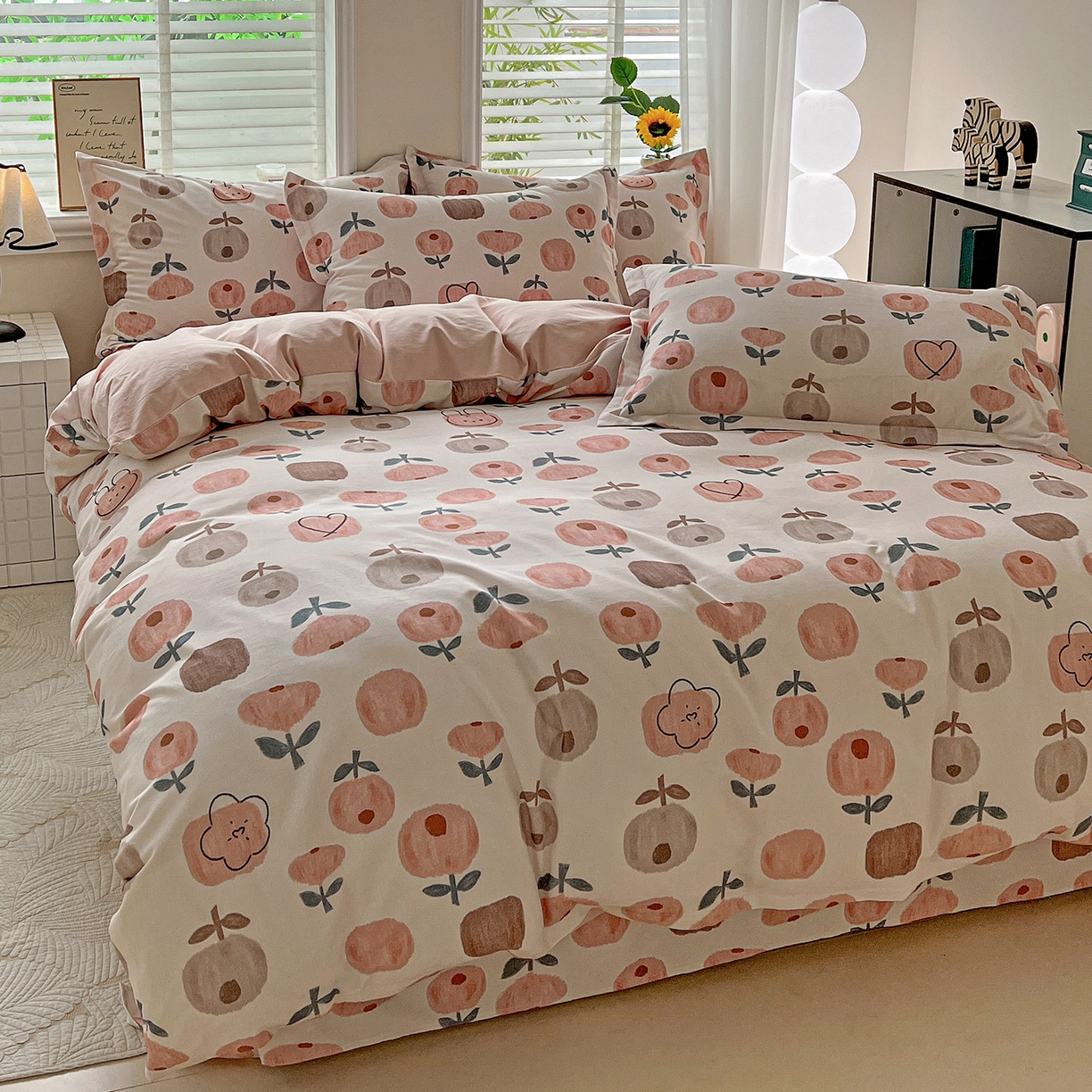 91家纺网 家纺一手货源 找家纺 依庭 2025新款高克重全棉纯棉磨毛印花四件套 山樱