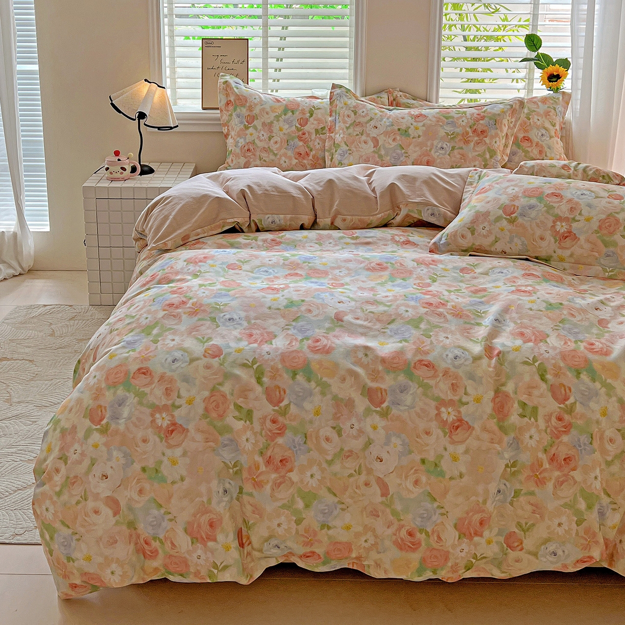 91家纺网 家纺一手货源 找家纺 依庭 2025新款高克重全棉纯棉磨毛印花四件套 甜梦茶语