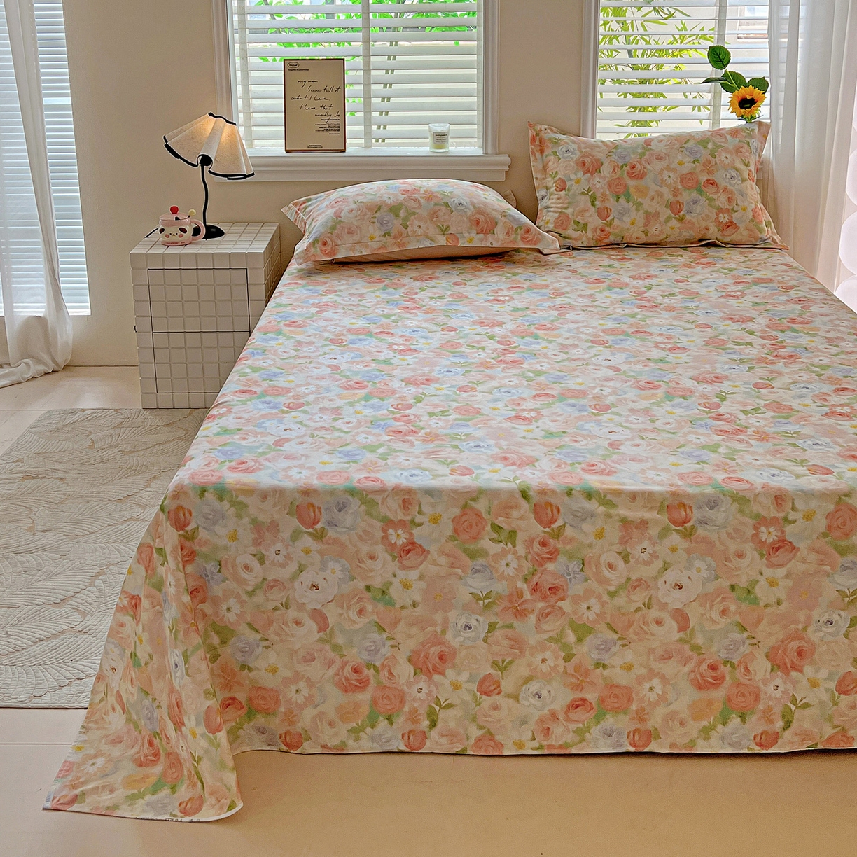 91家纺网 家纺一手货源 找家纺 依庭 2025新款高克重全棉纯棉磨毛印花四件套 甜梦茶语