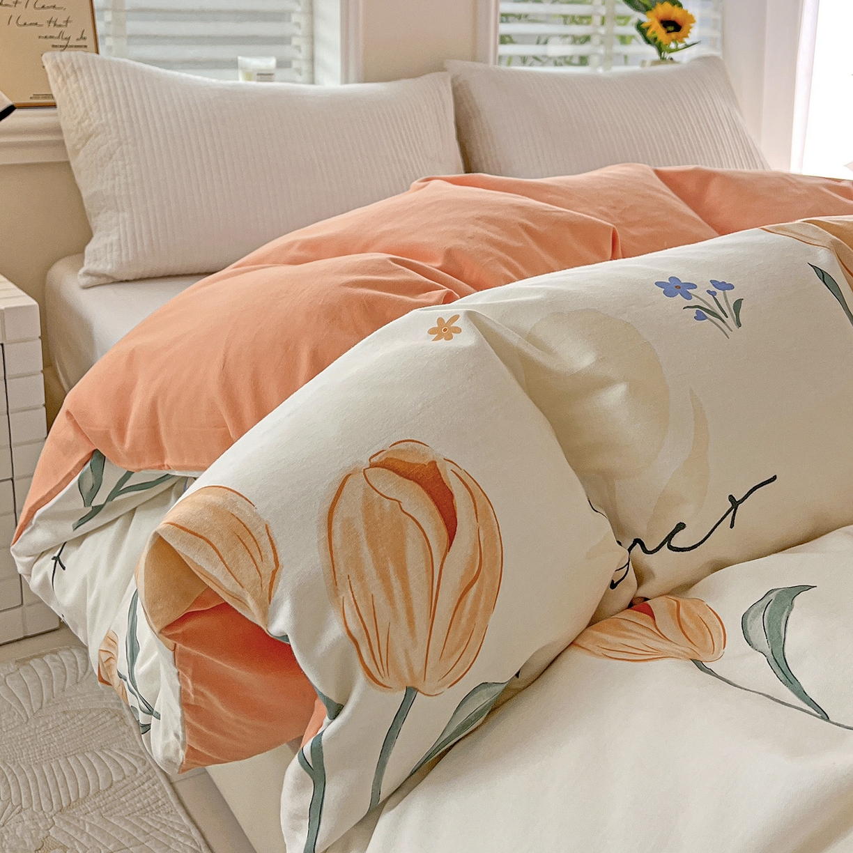 91家纺网 家纺一手货源 找家纺 依庭 2025新款高克重全棉纯棉磨毛印花四件套 甜心花语