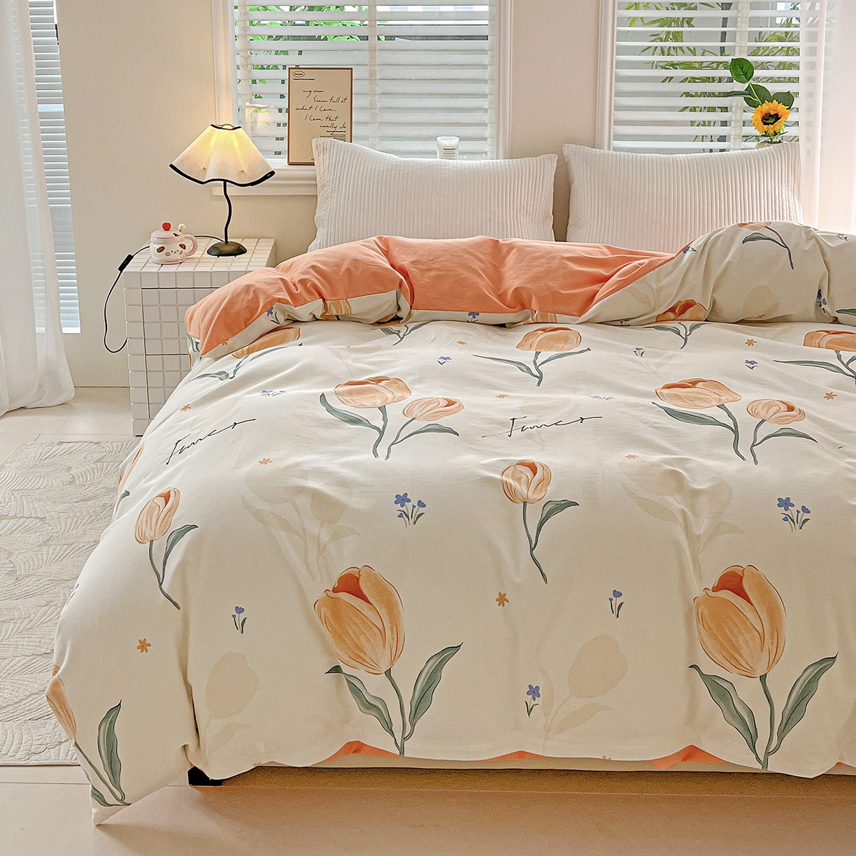 91家纺网 家纺一手货源 找家纺 依庭 2025新款高克重全棉纯棉磨毛印花四件套 甜心花语