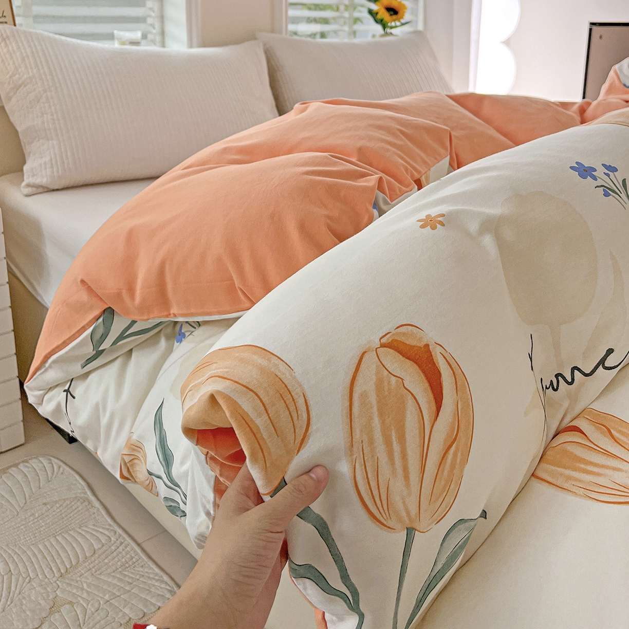 91家纺网 家纺一手货源 找家纺 依庭 2025新款高克重全棉纯棉磨毛印花四件套 甜心花语