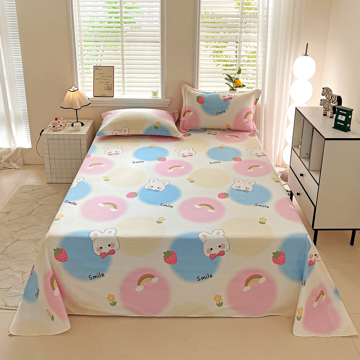 91家纺网 家纺一手货源 找家纺 依庭 2025新款高克重全棉纯棉磨毛印花四件套 小欢喜