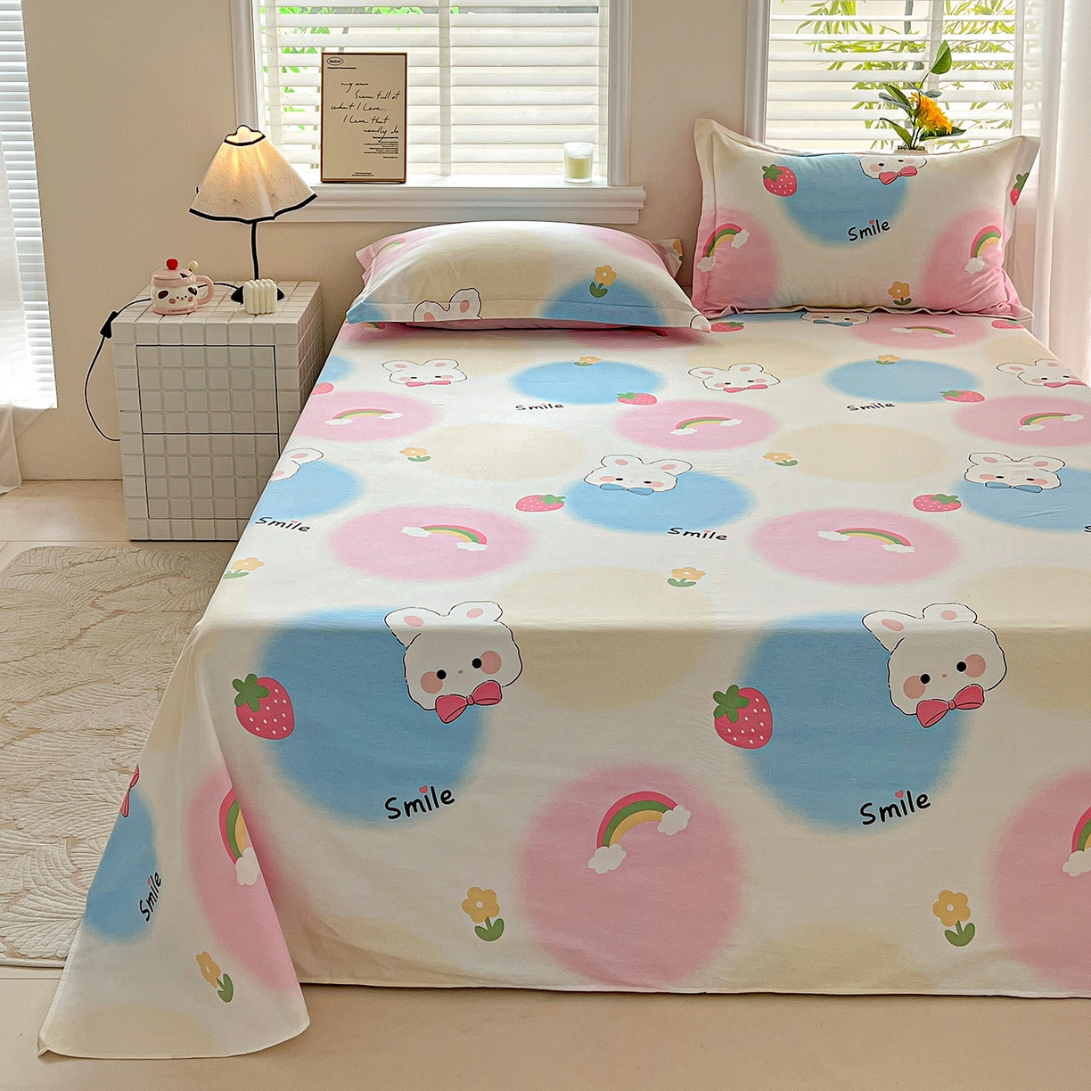 91家纺网 家纺一手货源 找家纺 依庭 2025新款高克重全棉纯棉磨毛印花四件套 小欢喜