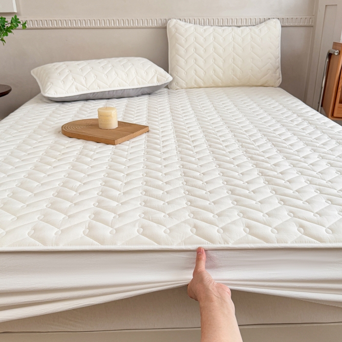 91家纺网 家纺一手货源 找家纺 小萌虎 2025新款全棉色织水洗棉新疆棉花床笠 初棉-米白