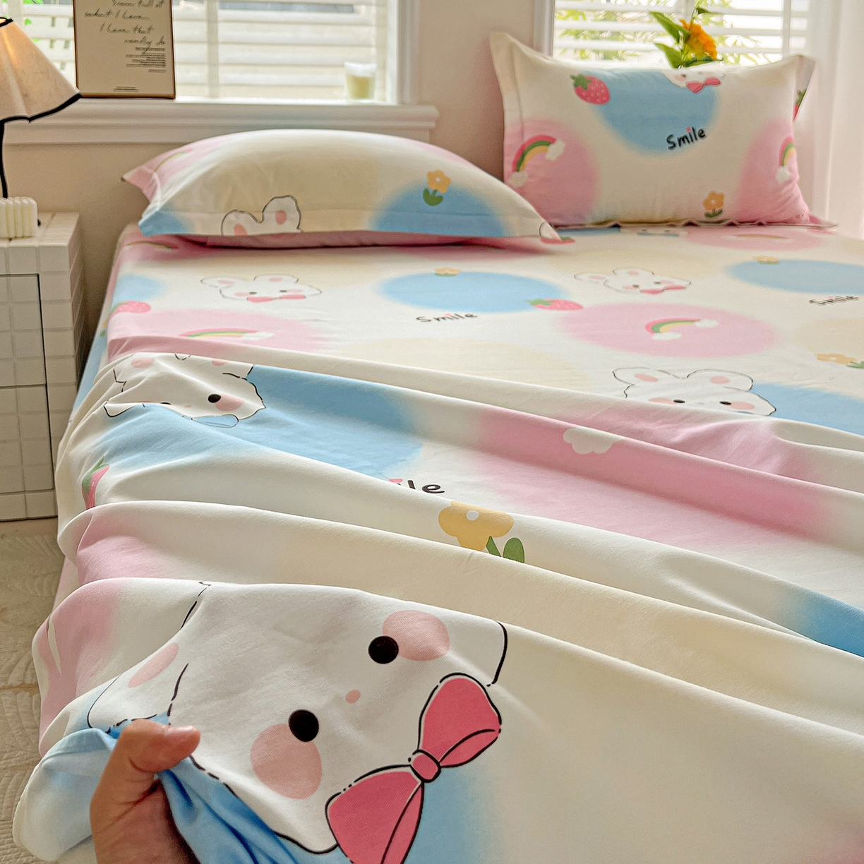 91家纺网 家纺一手货源 找家纺 依庭 2025新款高克重全棉纯棉磨毛印花四件套 小欢喜