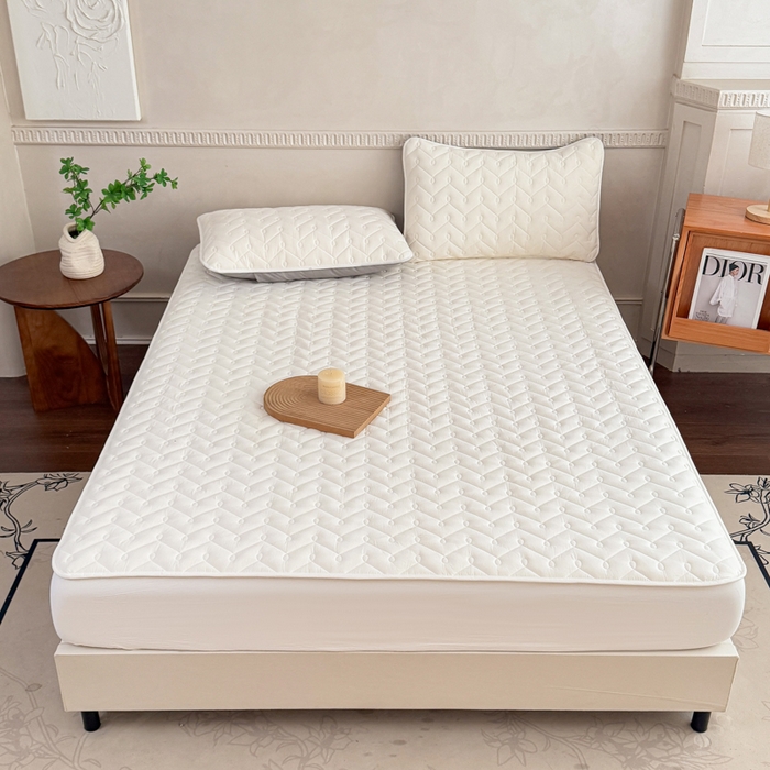 91家纺网 家纺一手货源 找家纺 小萌虎 2025新款全棉色织水洗棉新疆棉花床笠 初棉-米白