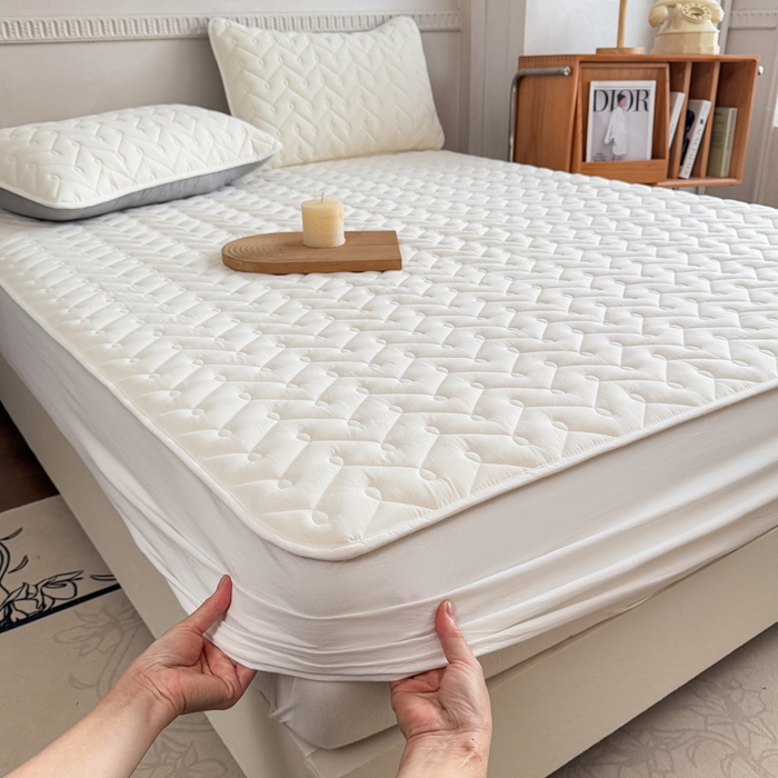 91家纺网 家纺一手货源 找家纺 小萌虎 2025新款全棉色织水洗棉新疆棉花床笠 初棉-米白