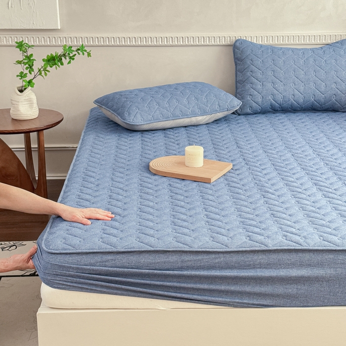 91家纺网 家纺一手货源 找家纺 小萌虎 2025新款全棉色织水洗棉新疆棉花床笠 初棉-牛仔蓝