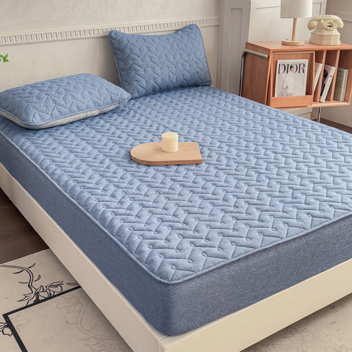 91家纺网 家纺一手货源 找家纺 小萌虎 2025新款全棉色织水洗棉新疆棉花床笠 初棉-牛仔蓝