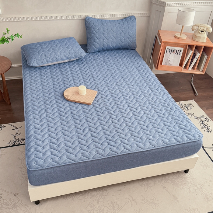 91家纺网 家纺一手货源 找家纺 小萌虎 2025新款全棉色织水洗棉新疆棉花床笠 初棉-牛仔蓝