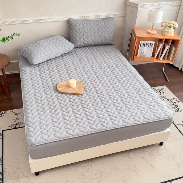 91家纺网 家纺一手货源 找家纺 小萌虎 2025新款全棉色织水洗棉新疆棉花床笠 初棉-灰