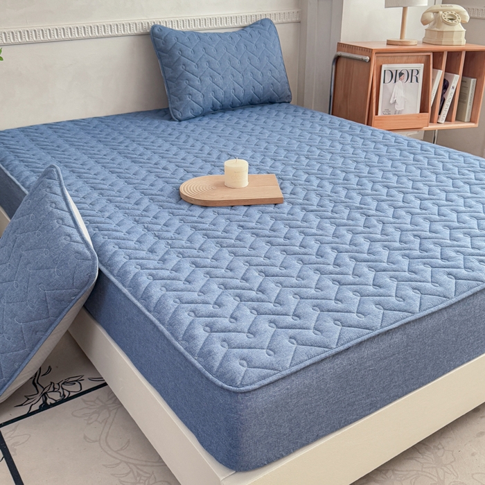 91家纺网 家纺一手货源 找家纺 小萌虎 2025新款全棉色织水洗棉新疆棉花床笠 初棉-牛仔蓝