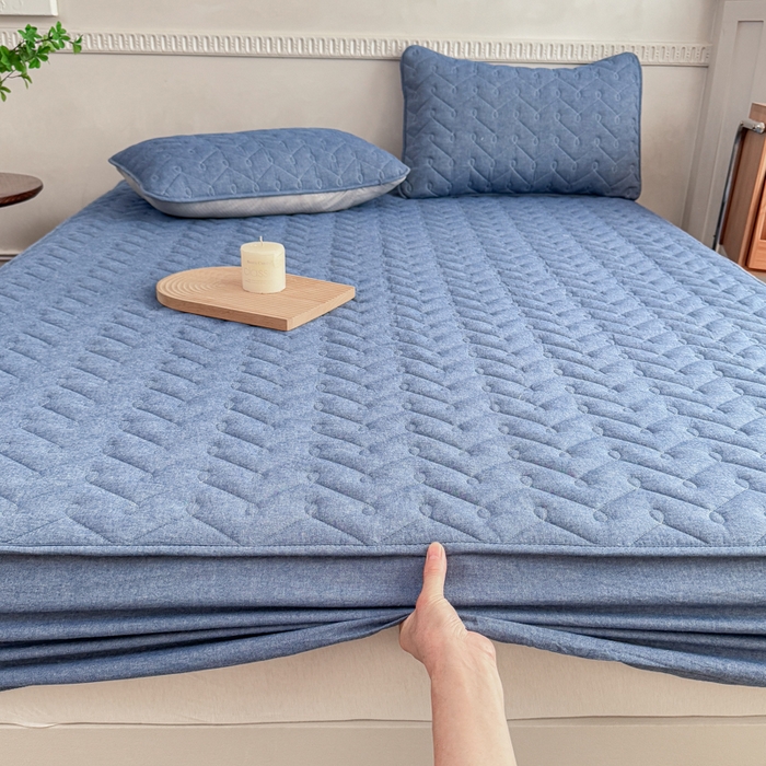 91家纺网 家纺一手货源 找家纺 小萌虎 2025新款全棉色织水洗棉新疆棉花床笠 初棉-牛仔蓝