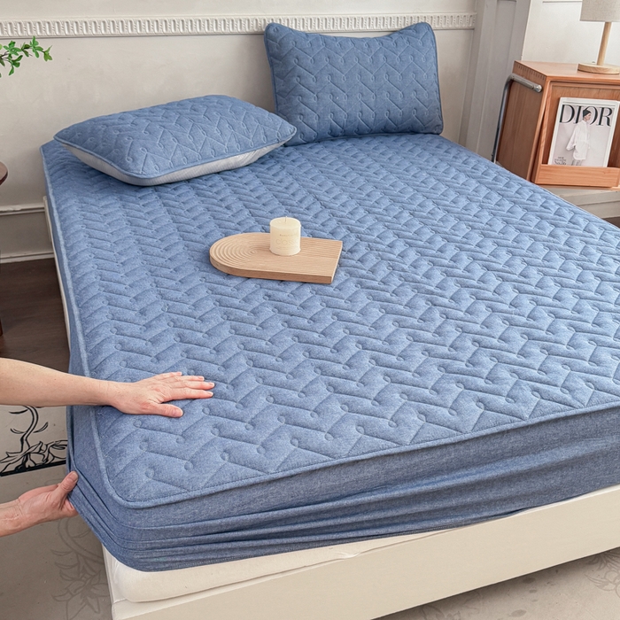 91家纺网 家纺一手货源 找家纺 小萌虎 2025新款全棉色织水洗棉新疆棉花床笠 初棉-牛仔蓝