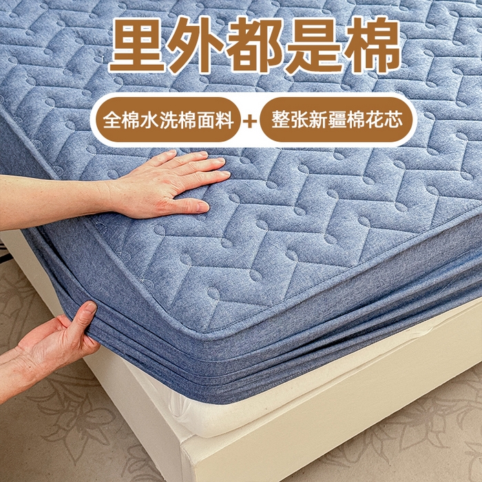小萌虎 2025新款全棉色织水洗棉新疆棉花床笠 初棉-牛仔蓝