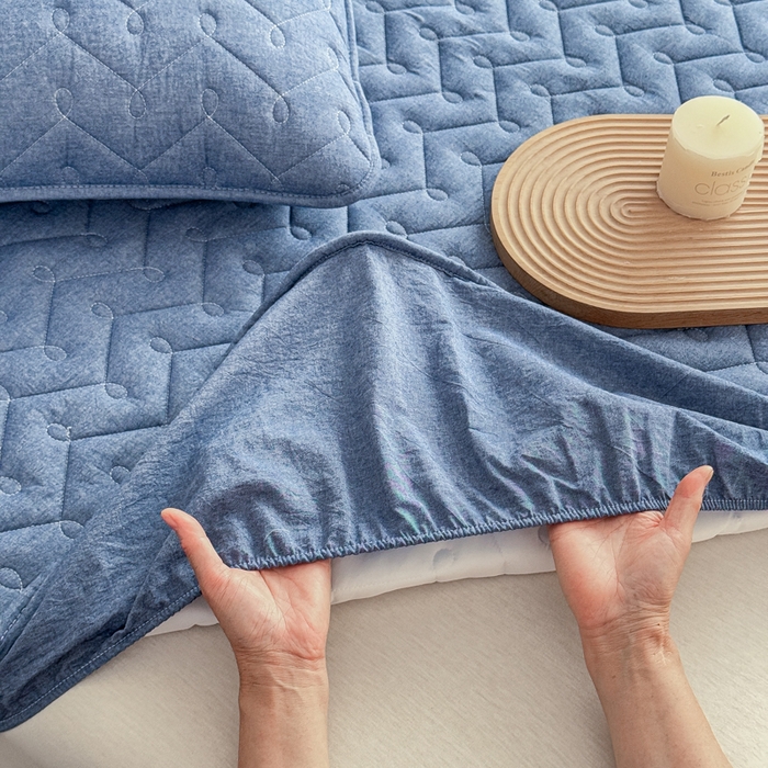 91家纺网 家纺一手货源 找家纺 小萌虎 2025新款全棉色织水洗棉新疆棉花床笠 初棉-牛仔蓝