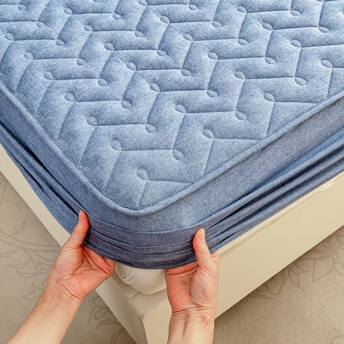 91家纺网 家纺一手货源 找家纺 小萌虎 2025新款全棉色织水洗棉新疆棉花床笠 初棉-牛仔蓝