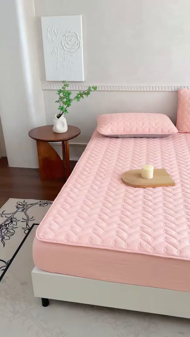 91家纺网 家纺一手货源 找家纺 小萌虎 2025新款全棉色织水洗棉新疆棉花床笠 初棉-玉粉