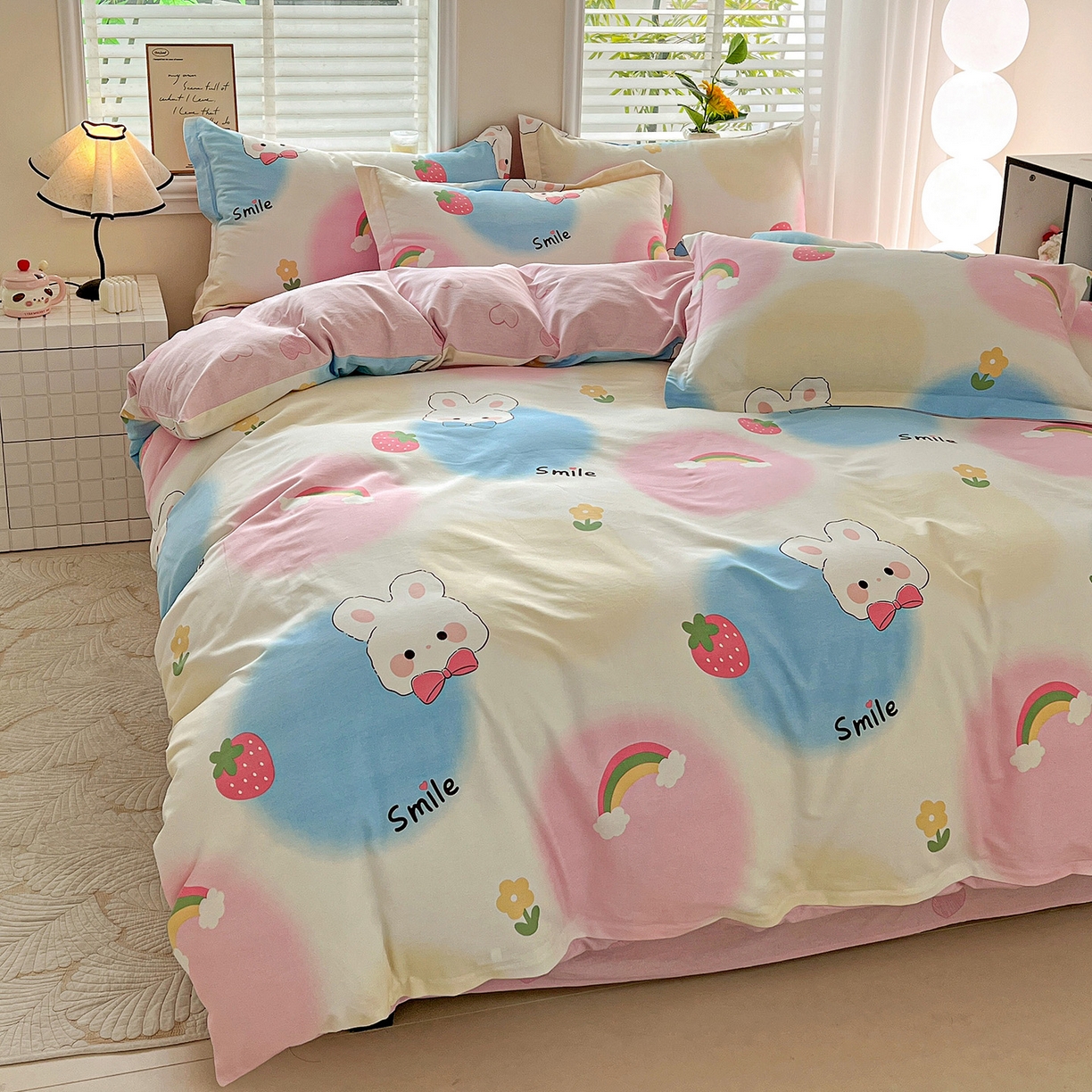 91家纺网 家纺一手货源 找家纺 依庭 2025新款高克重全棉纯棉磨毛印花四件套 小欢喜