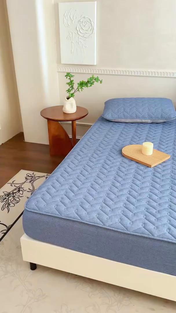 91家纺网 家纺一手货源 找家纺 小萌虎 2025新款全棉色织水洗棉新疆棉花床笠 初棉-牛仔蓝