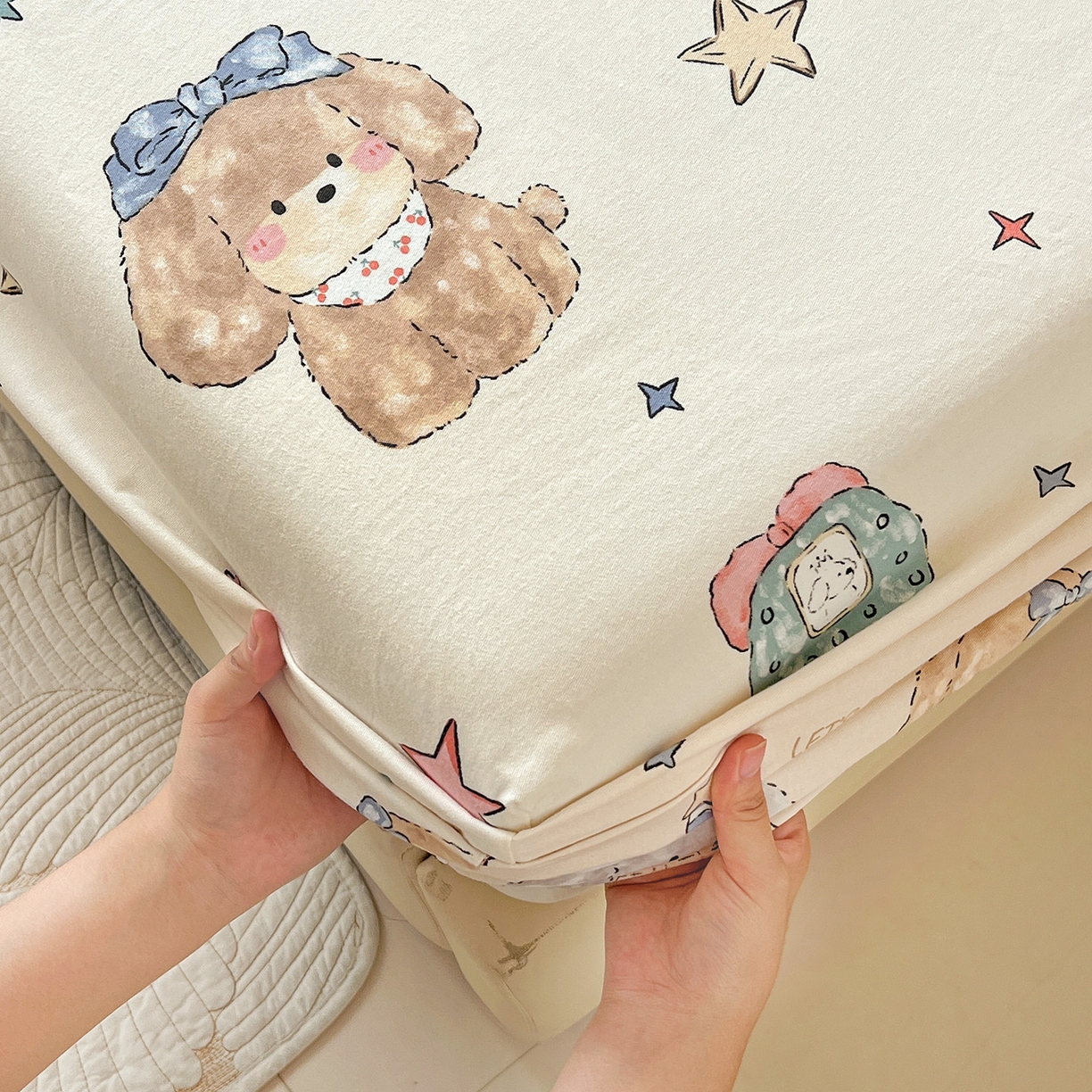 91家纺网 家纺一手货源 找家纺 依庭 2025新款高克重全棉纯棉磨毛印花四件套 星梦乐园